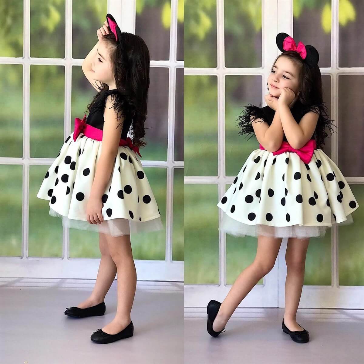 Kız Çocuk Benekli Özel Gün Elbisesi-Kız Çocuk Elbise-QuzucukKids.com