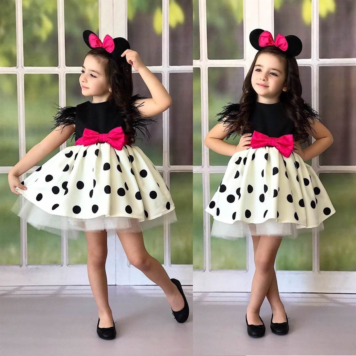 Kız Çocuk Benekli Özel Gün Elbisesi-Kız Çocuk Elbise-QuzucukKids.com