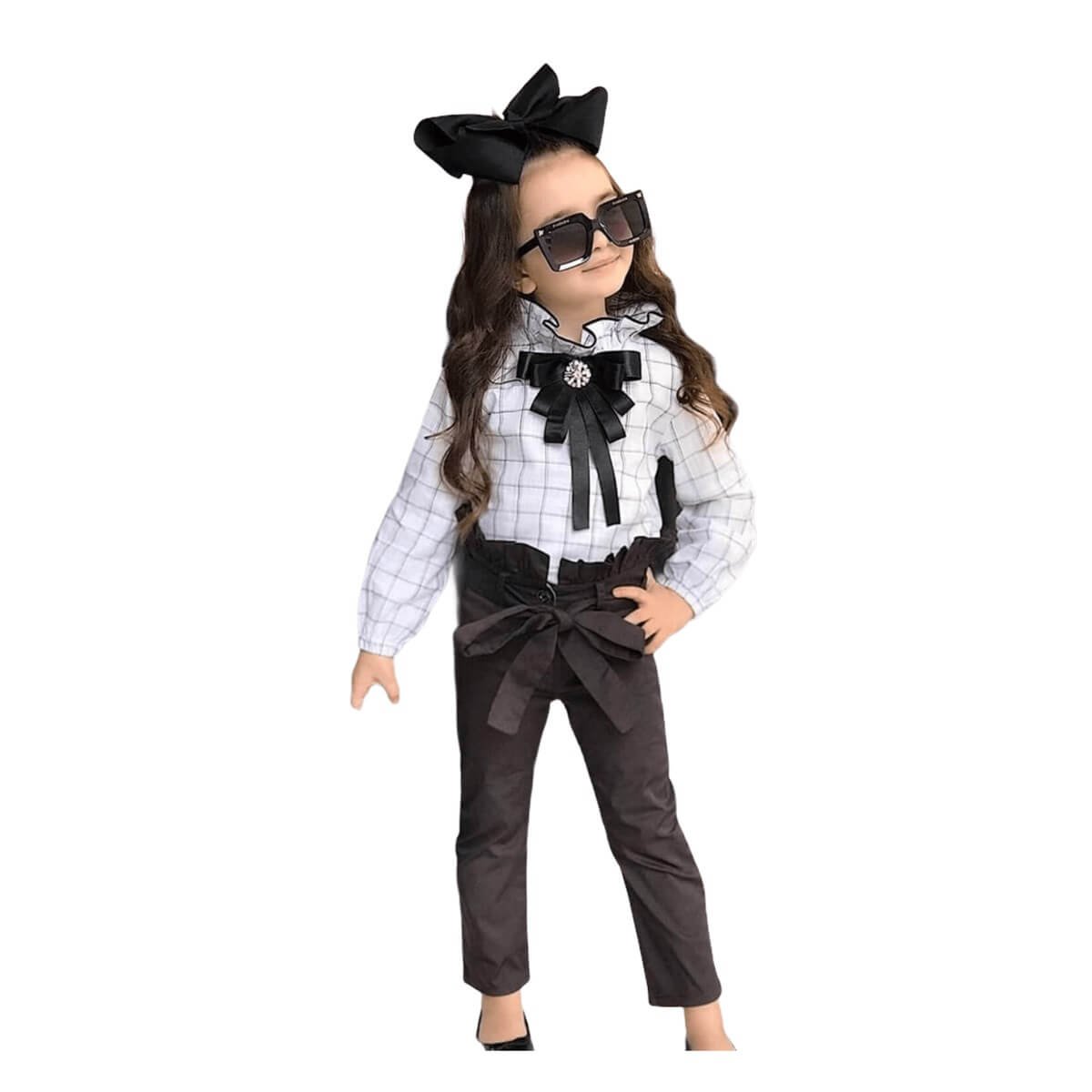 Kız Çocuk Broş Detaylı Pantolon Takım-Kız Çocuk Alt Üst Takım-QuzucukKids.com