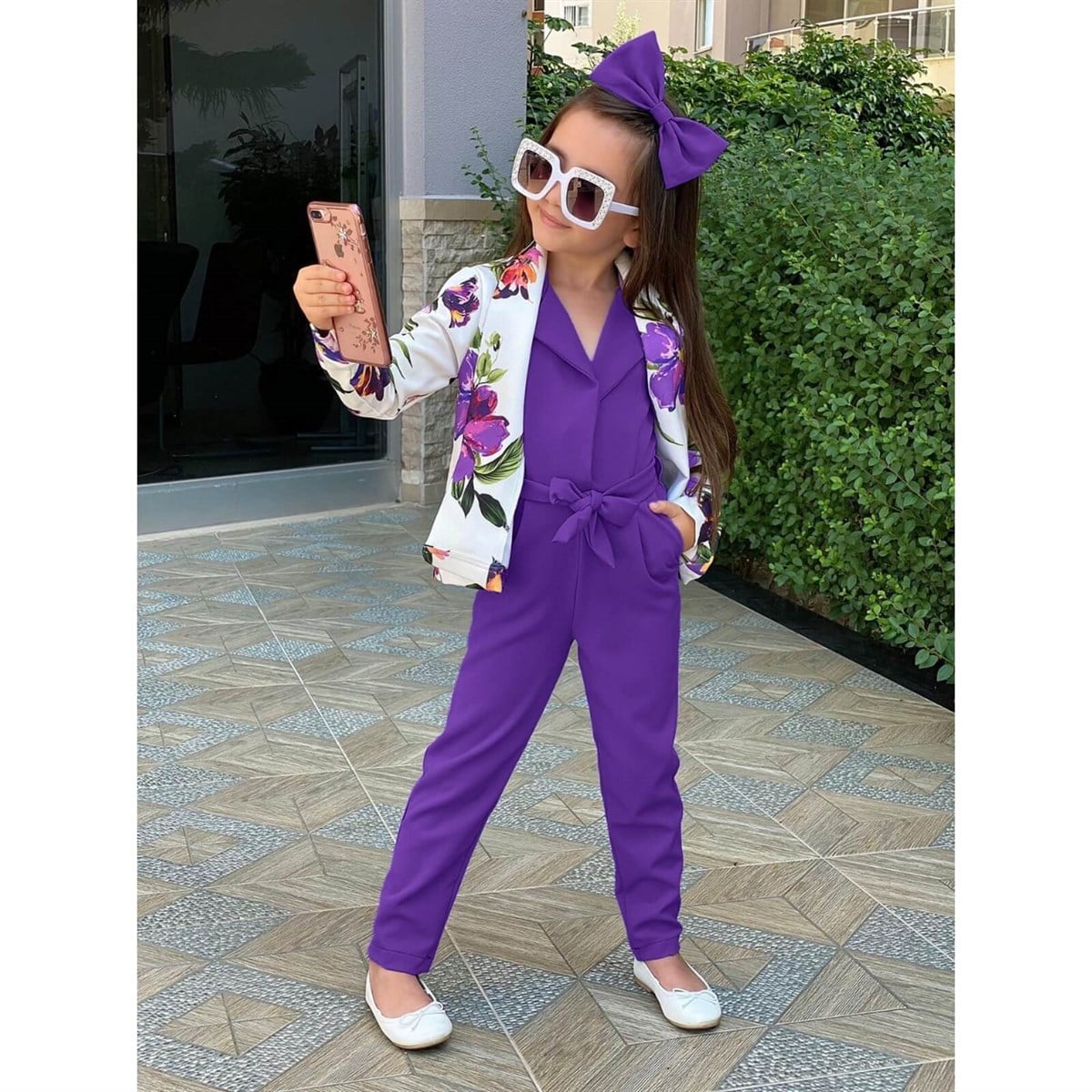 Kız Çocuk Ceketli Tulumlu Takım-Kız Çocuk Alt Üst Takım-QuzucukKids.com