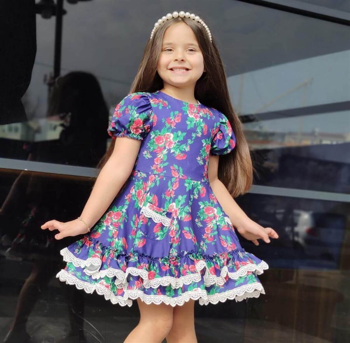 Kız Çocuk Çiçekli Yazlık Elbise-Kid Girl Dresses-QuzucukKids.com