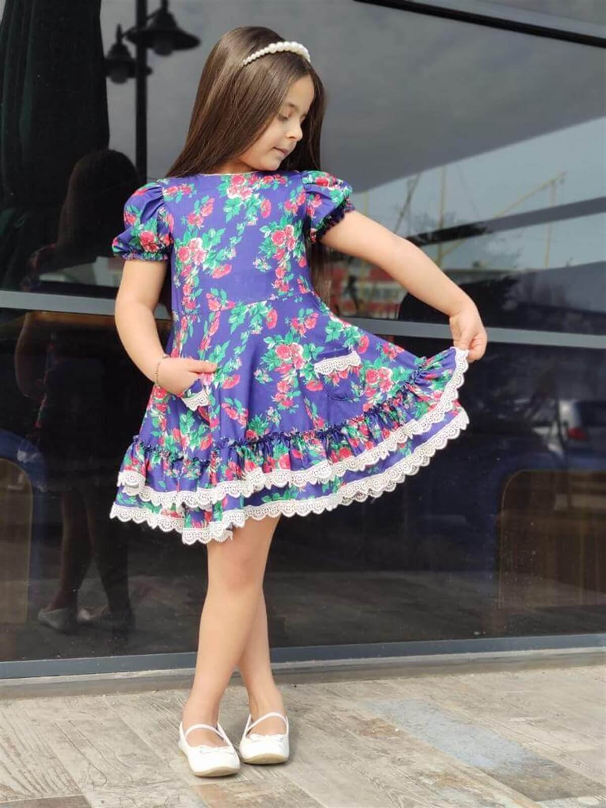 Kız Çocuk Çiçekli Yazlık Elbise-Kid Girl Dresses-QuzucukKids.com