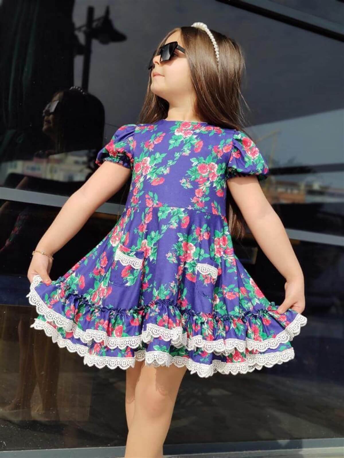 Kız Çocuk Çiçekli Yazlık Elbise-Kid Girl Dresses-QuzucukKids.com