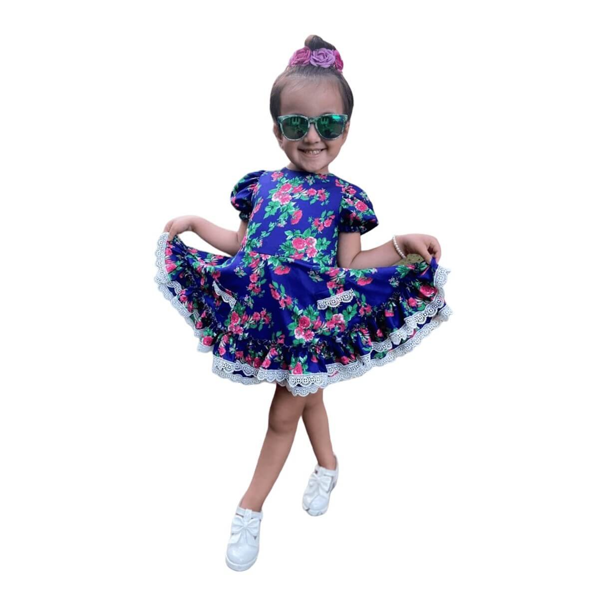 Kız Çocuk Çiçekli Yazlık Elbise-Kid Girl Dresses-QuzucukKids.com