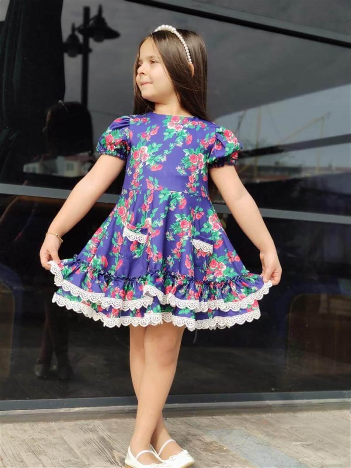 Kız Çocuk Çiçekli Yazlık Elbise-Kid Girl Dresses-QuzucukKids.com