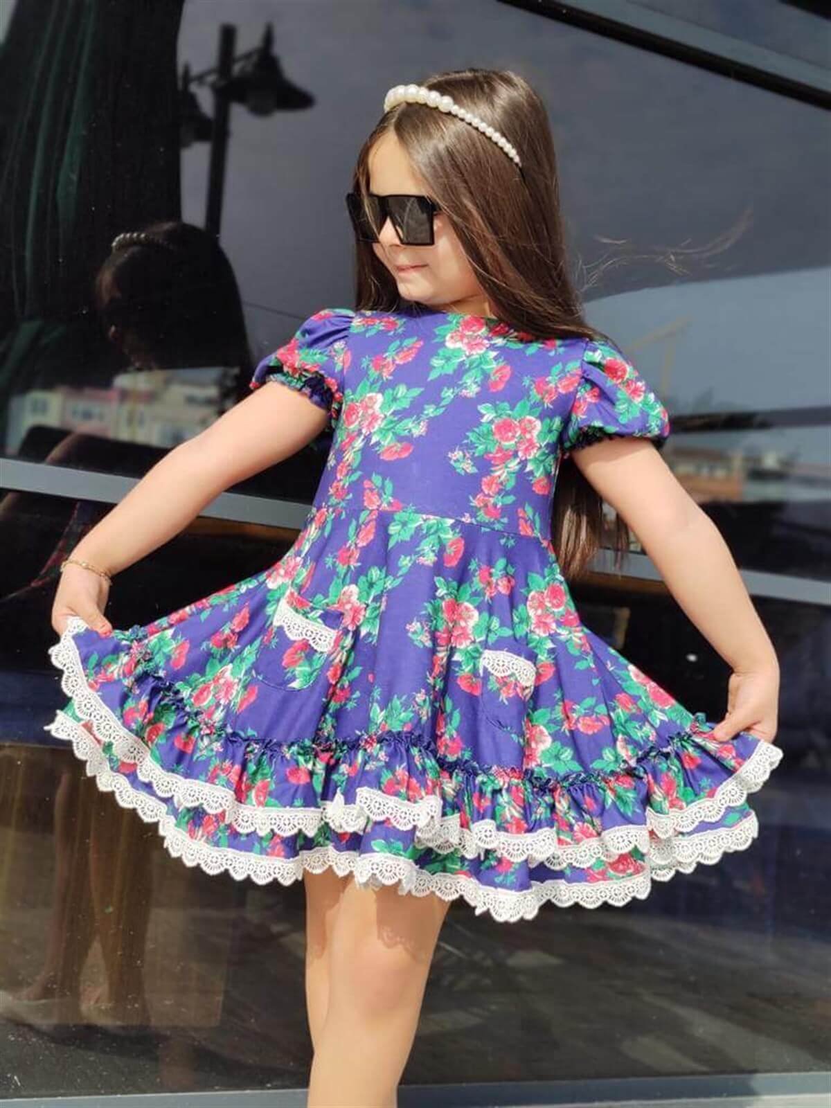 Kız Çocuk Çiçekli Yazlık Elbise-Kid Girl Dresses-QuzucukKids.com