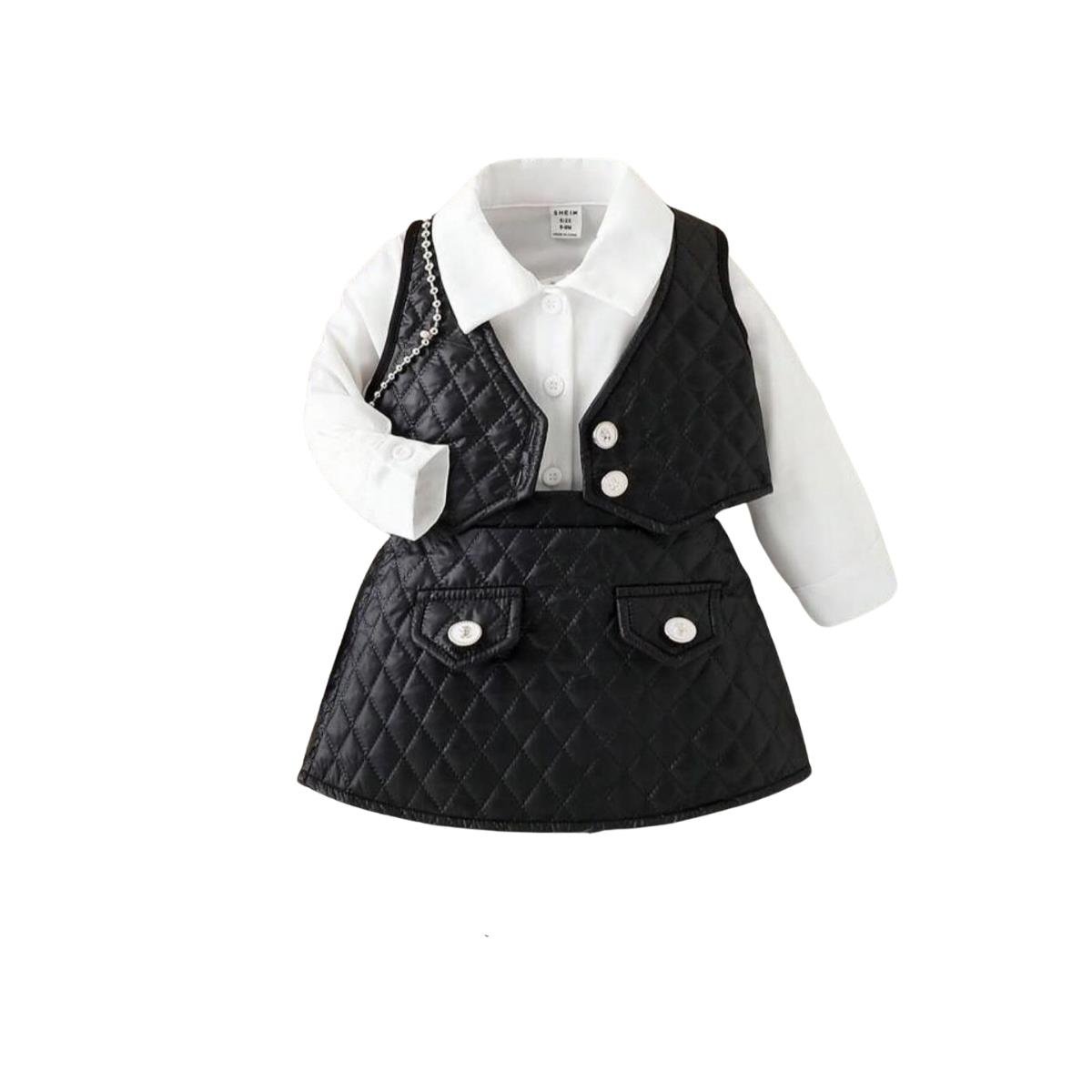 Kız Çocuk Deri Detaylı Siyah Etek ve Yelekli Takım-Kız Çocuk Alt Üst Takım-Kız Çocuk Deri Detaylı Siyah Etek ve Yelekli Takım QuzucukKids.com-QuzucukKids.com