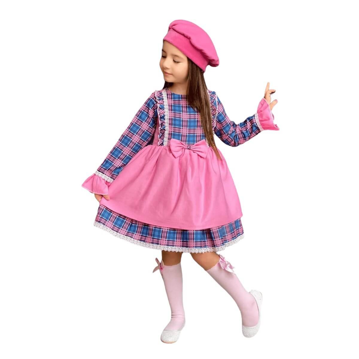 Kız Çocuk Ekoseli Elbise Kombin-Kız Çocuk Alt Üst Takım-QuzucukKids.com