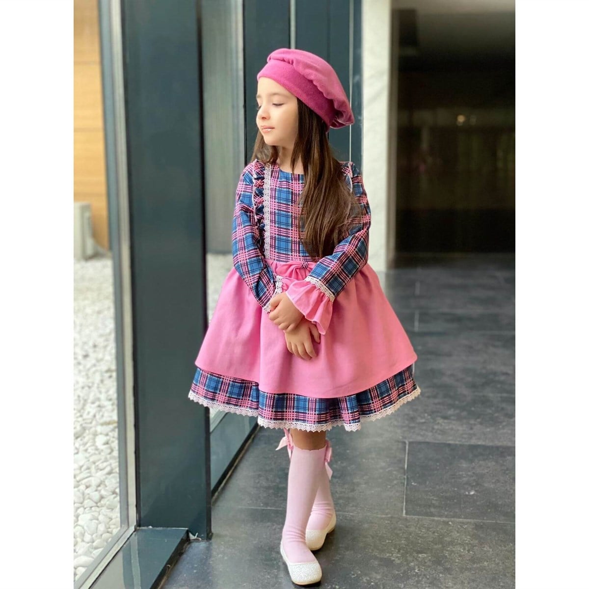 Kız Çocuk Ekoseli Elbise Kombin-Kız Çocuk Alt Üst Takım-QuzucukKids.com