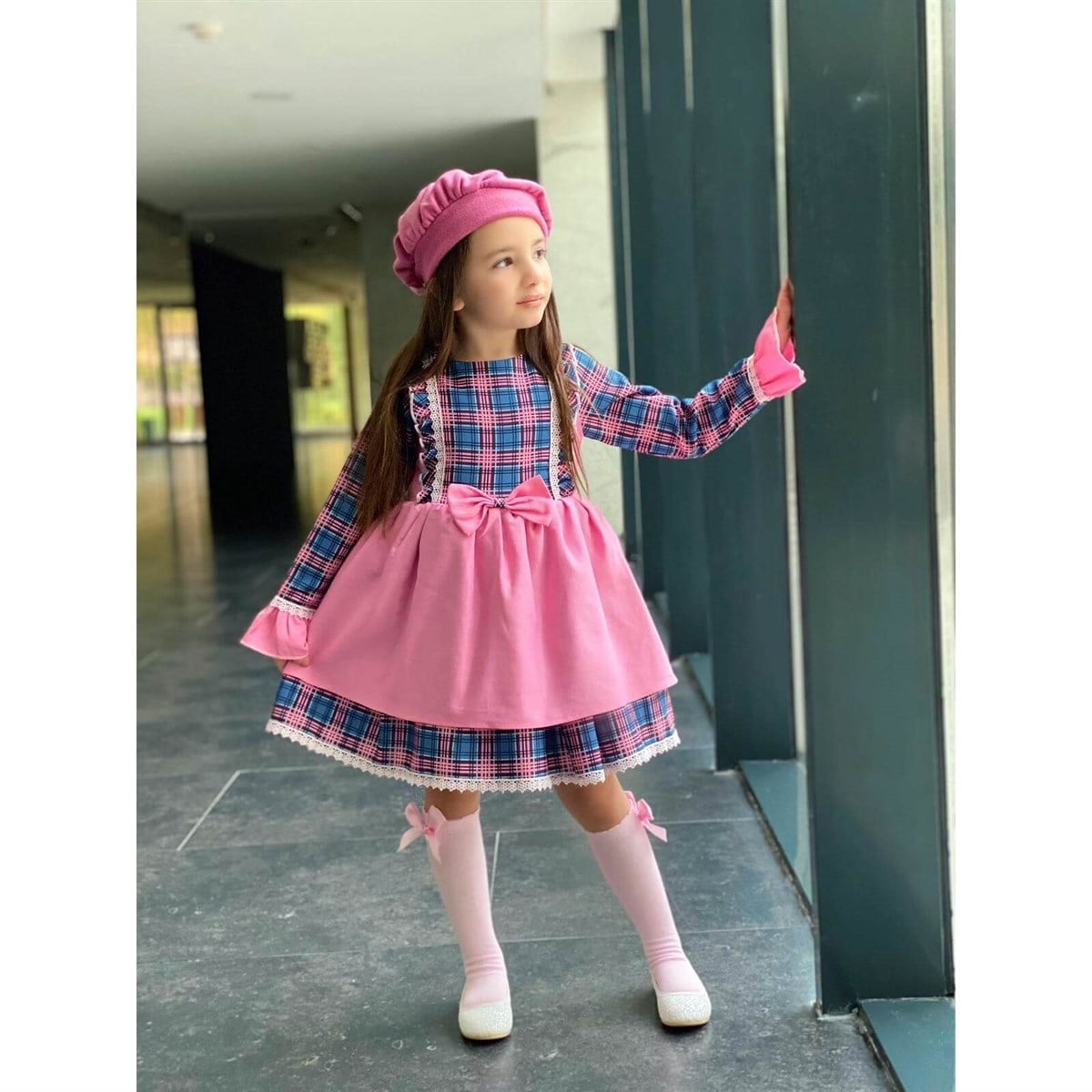 Kız Çocuk Ekoseli Elbise Kombin-Kız Çocuk Alt Üst Takım-QuzucukKids.com
