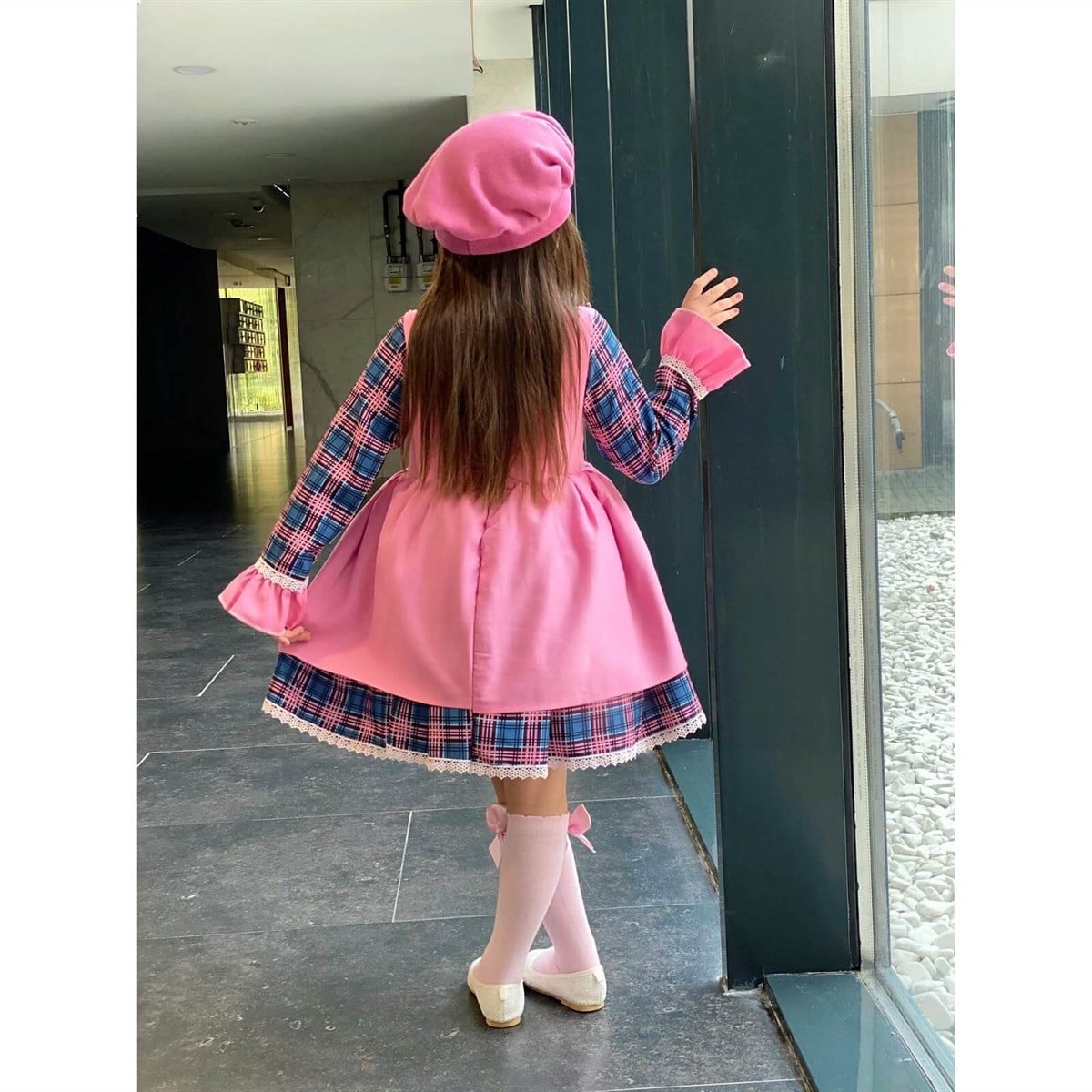 Kız Çocuk Ekoseli Elbise Kombin-Kız Çocuk Alt Üst Takım-QuzucukKids.com