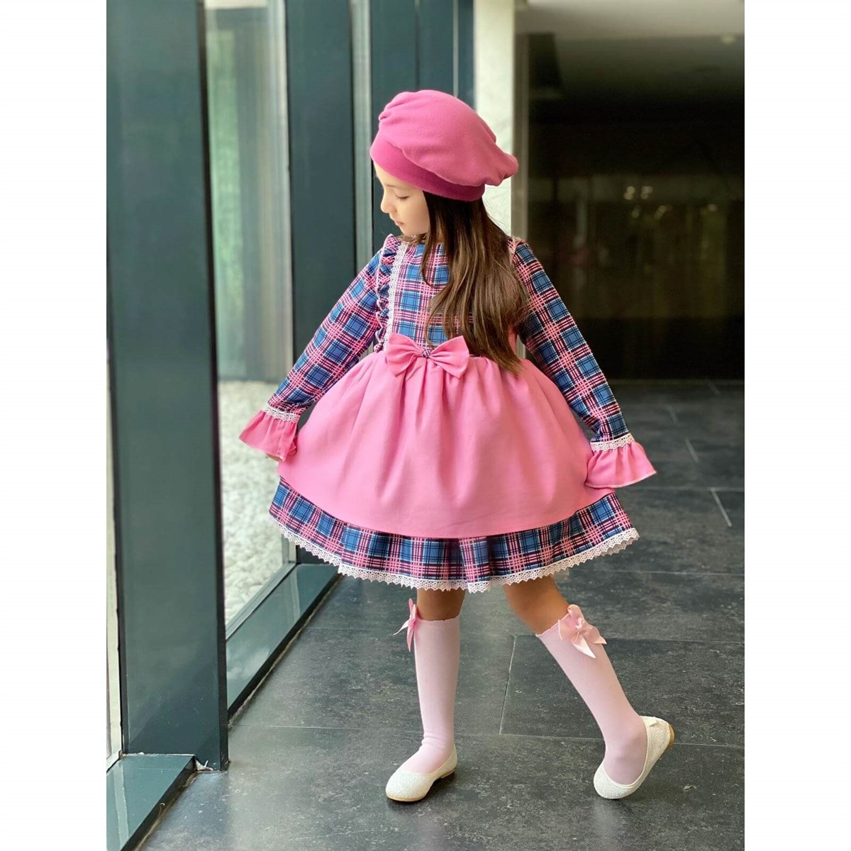 Kız Çocuk Ekoseli Elbise Kombin-Kız Çocuk Alt Üst Takım-QuzucukKids.com