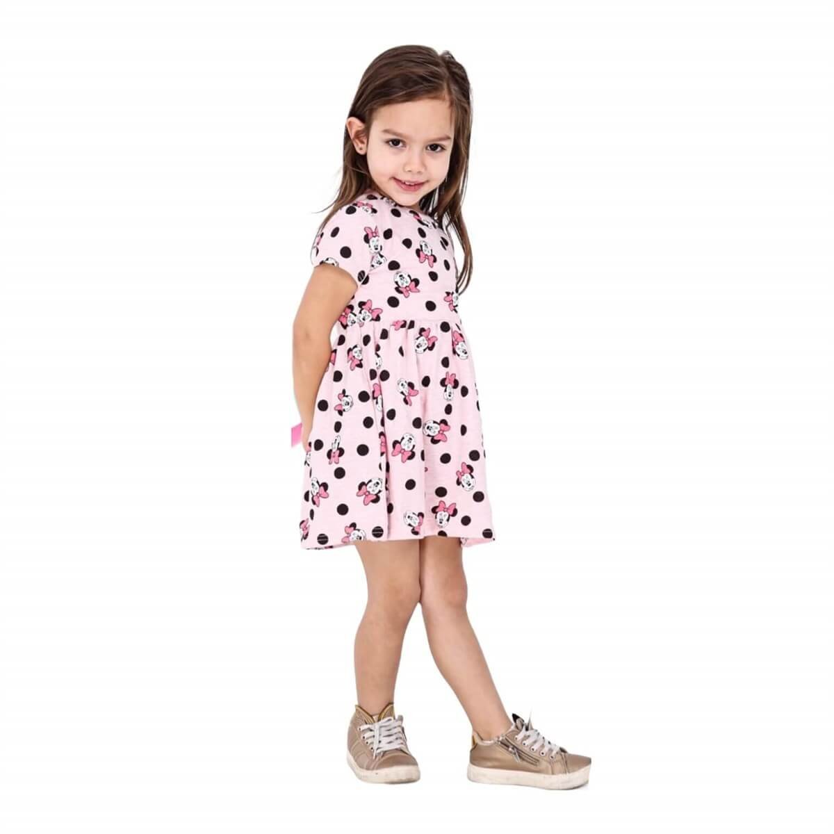 Kız Çocuk Figürlü Pembe Elbise-Kız Çocuk Elbise-QuzucukKids.com