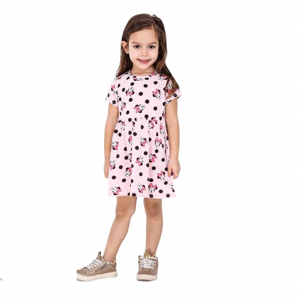 Kız Çocuk Figürlü Pembe Elbise-Kız Çocuk Elbise-QuzucukKids.com