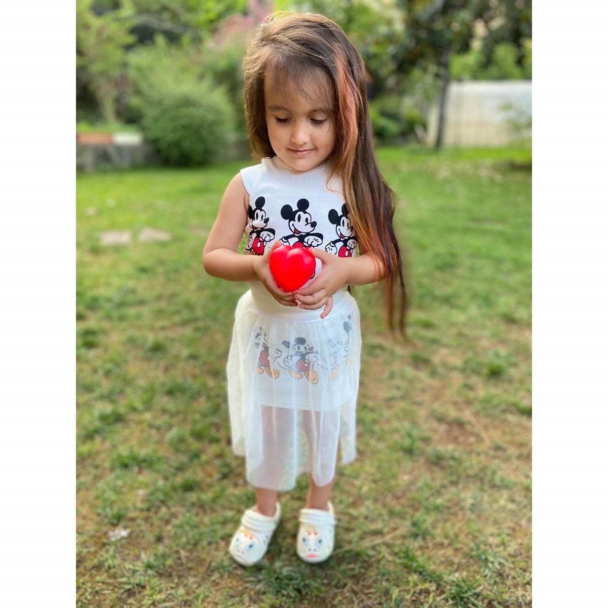 Kız Çocuk Figürlü Tüllü Elbise-Kid Girl Cloth Sets-QuzucukKids.com