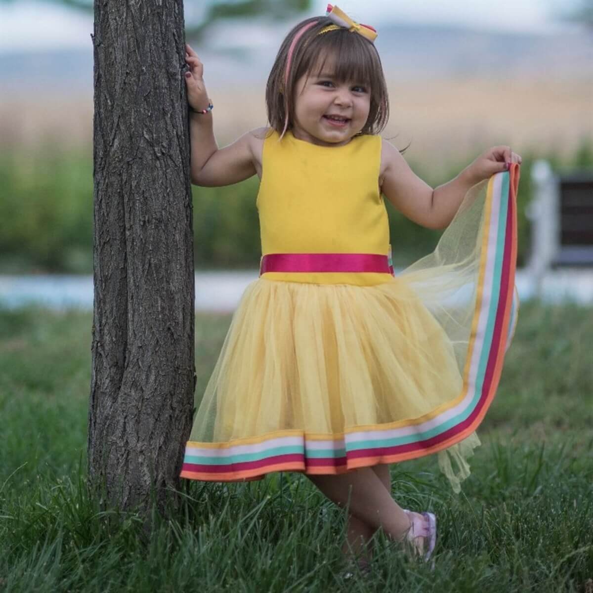 Kız Çocuk Gökkuşağı Elbise-Sezon Ürünleri-QuzucukKids.com
