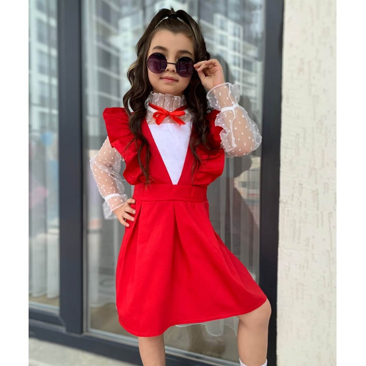 Kız Çocuk Gömlek / Salopet Kırmızı Takım-Kız Çocuk Alt Üst Takım-QuzucukKids.com