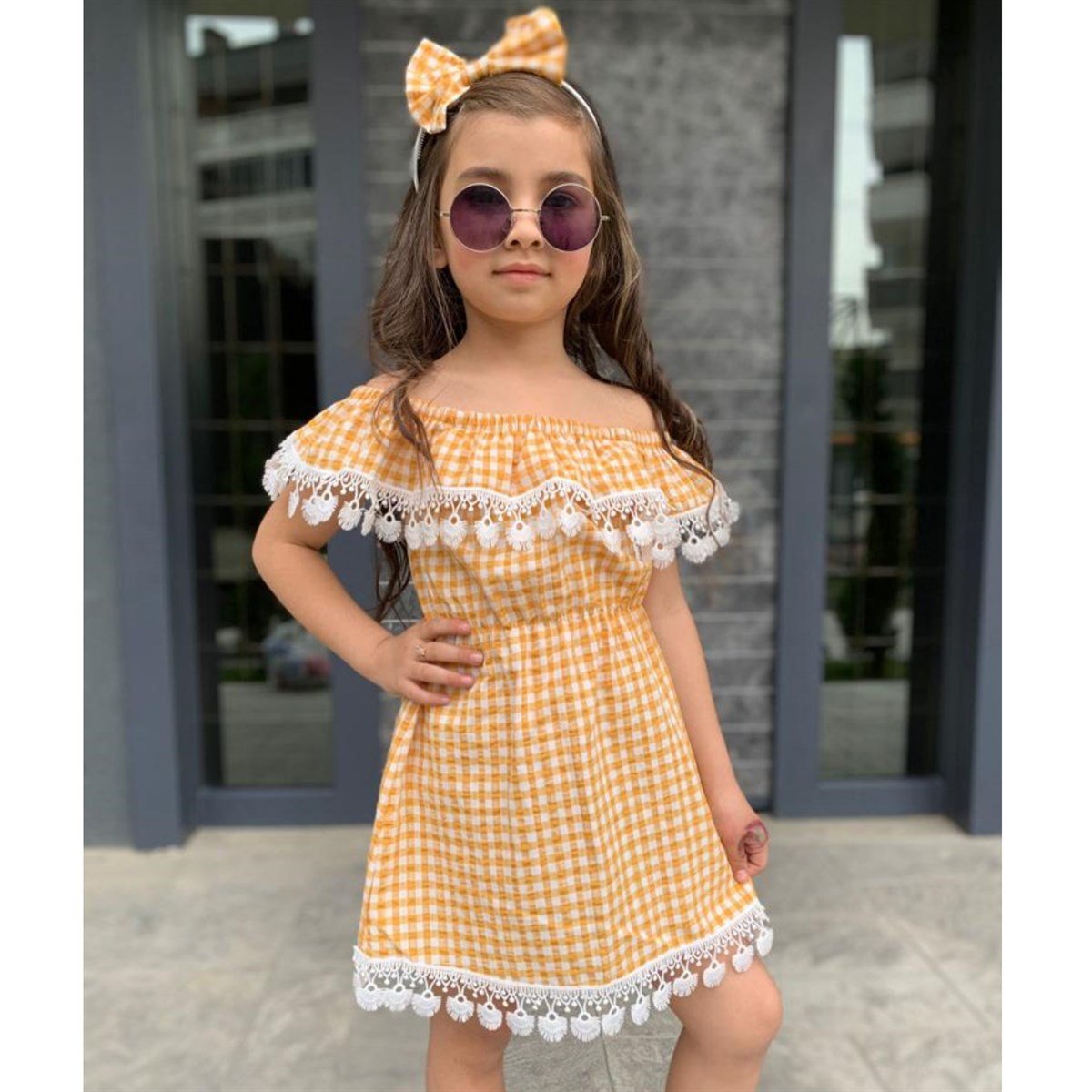 Kız Çocuk Güpürlü Ekose Elbise-Kız Çocuk Elbise-Kız Çocuk Güpürlü Ekose Elbise | QuzucukKids.com-QuzucukKids.com