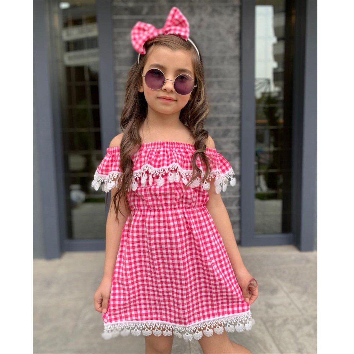 Kız Çocuk Güpürlü Ekose Elbise-Kız Çocuk Elbise-Kız Çocuk Güpürlü Ekose Elbise | QuzucukKids.com-QuzucukKids.com