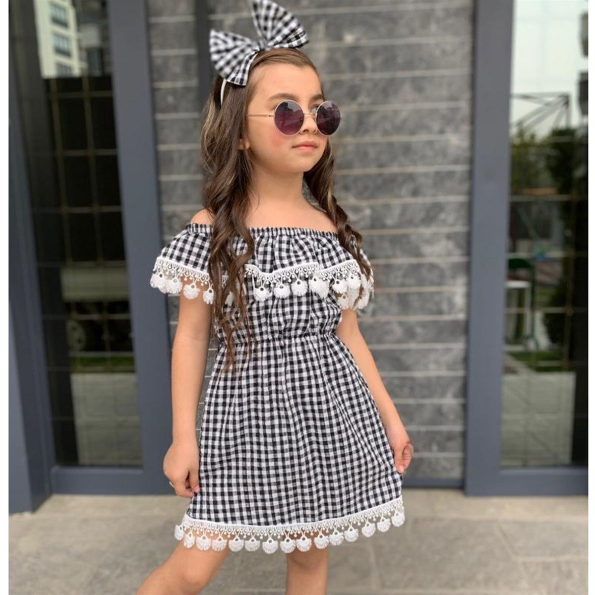 Kız Çocuk Güpürlü Ekose Elbise-Kız Çocuk Elbise-Kız Çocuk Güpürlü Ekose Elbise | QuzucukKids.com-QuzucukKids.com