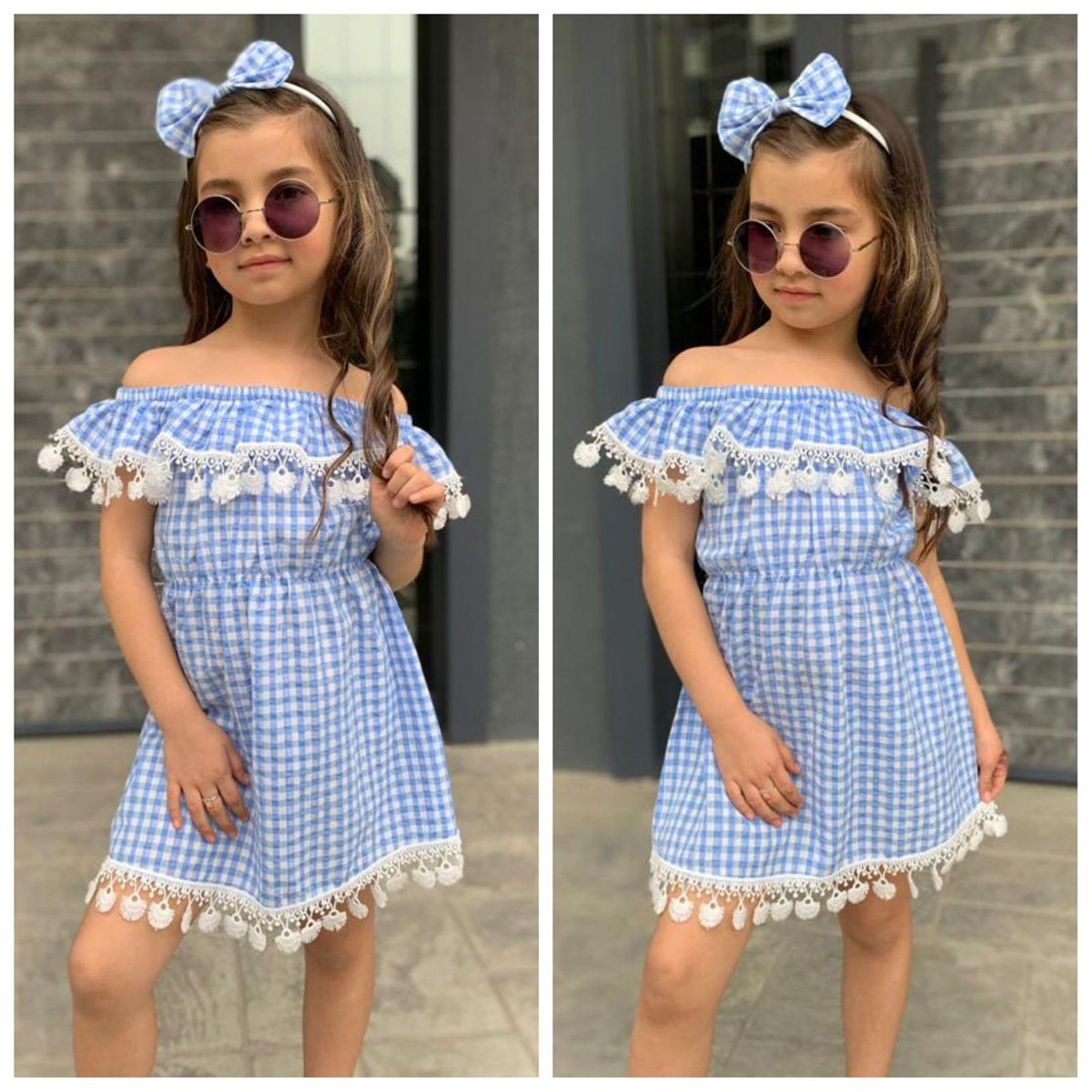 Kız Çocuk Güpürlü Ekose Elbise-Kız Çocuk Elbise-Kız Çocuk Güpürlü Ekose Elbise | QuzucukKids.com-QuzucukKids.com