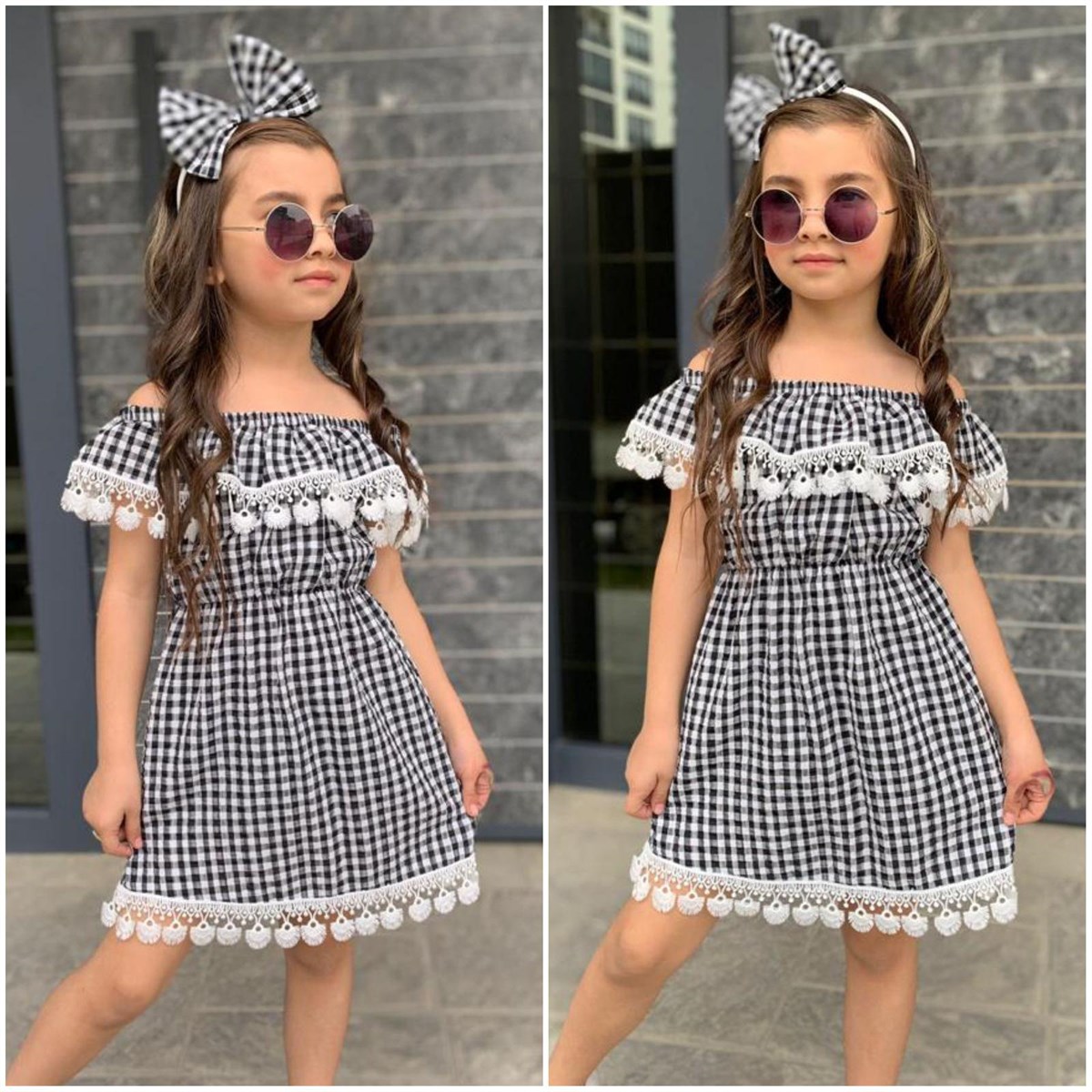 Kız Çocuk Güpürlü Ekose Elbise-Kız Çocuk Elbise-Kız Çocuk Güpürlü Ekose Elbise | QuzucukKids.com-QuzucukKids.com