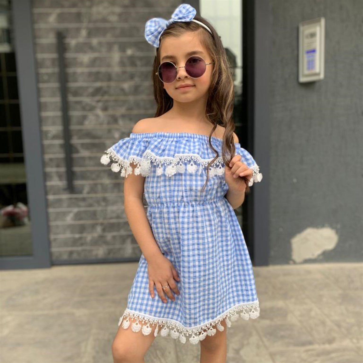 Kız Çocuk Güpürlü Ekose Elbise-Kız Çocuk Elbise-Kız Çocuk Güpürlü Ekose Elbise | QuzucukKids.com-QuzucukKids.com