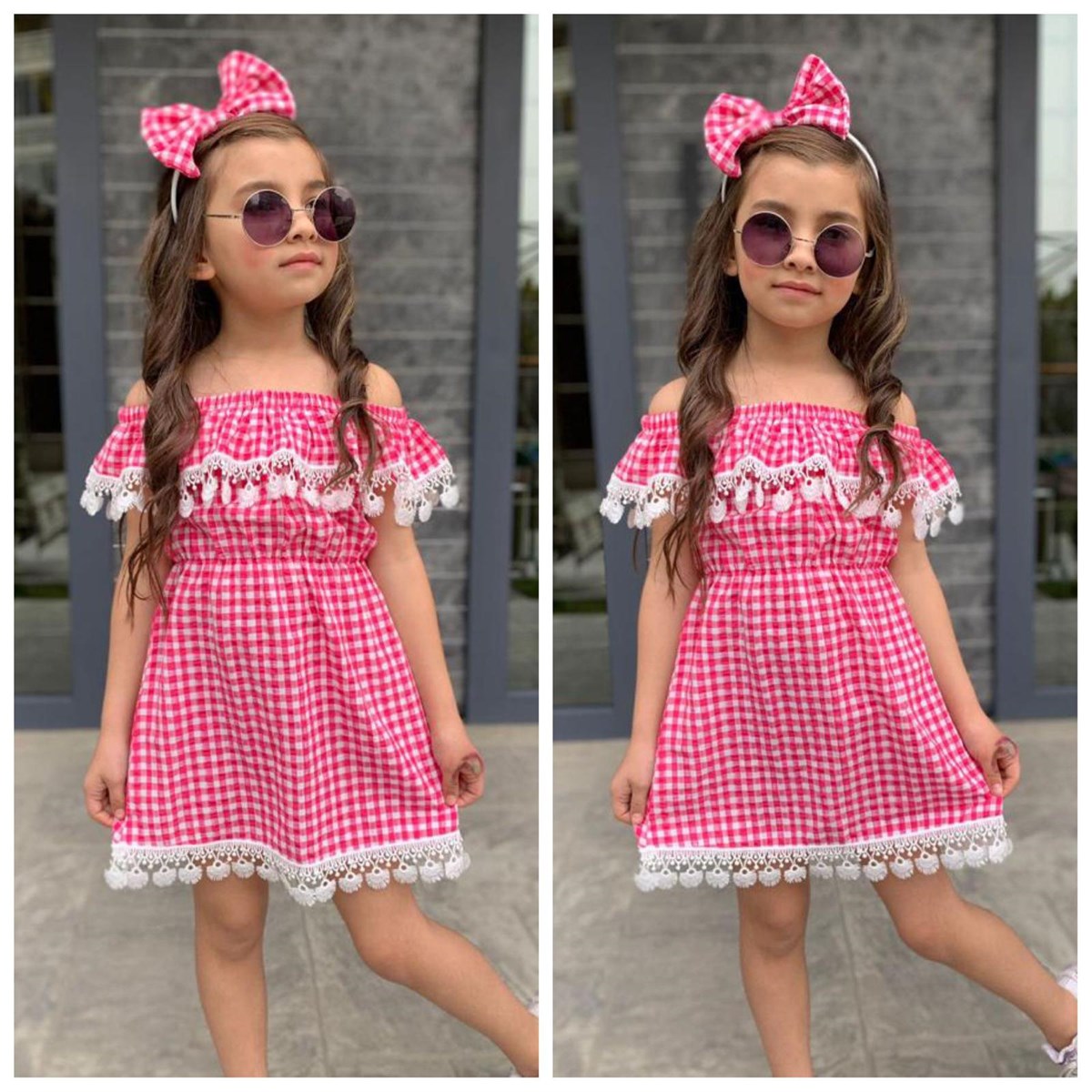 Kız Çocuk Güpürlü Ekose Elbise-Kız Çocuk Elbise-Kız Çocuk Güpürlü Ekose Elbise | QuzucukKids.com-QuzucukKids.com