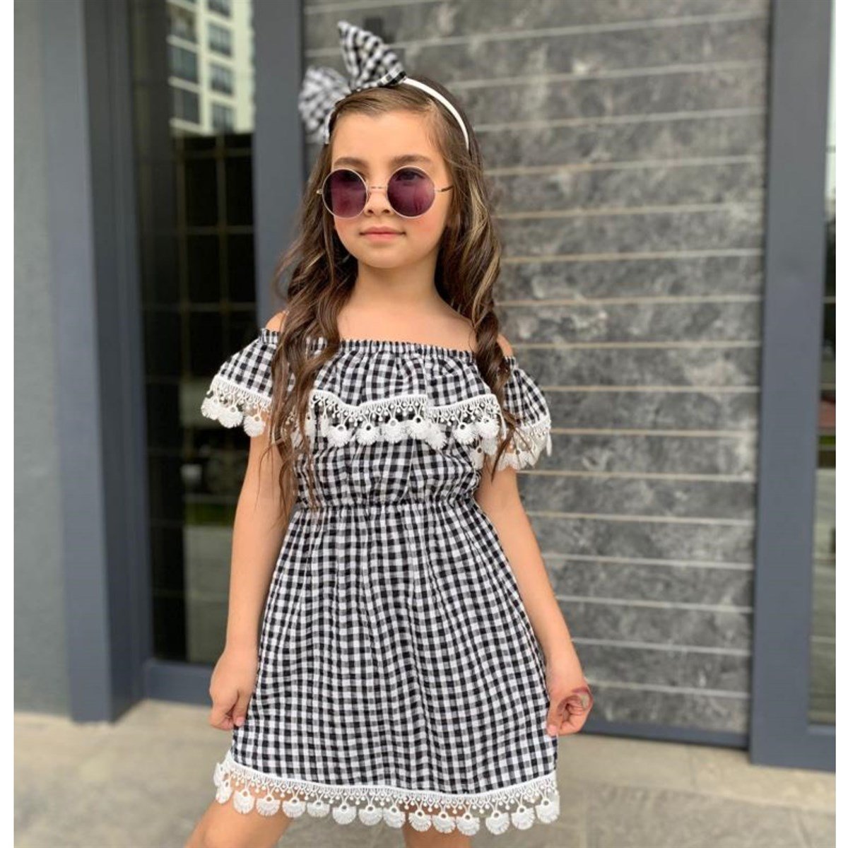 Kız Çocuk Güpürlü Ekose Elbise-Kız Çocuk Elbise-Kız Çocuk Güpürlü Ekose Elbise | QuzucukKids.com-QuzucukKids.com