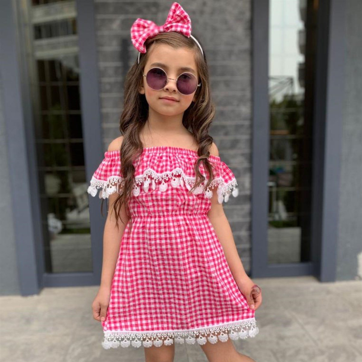 Kız Çocuk Güpürlü Ekose Elbise-Kız Çocuk Elbise-Kız Çocuk Güpürlü Ekose Elbise | QuzucukKids.com-QuzucukKids.com
