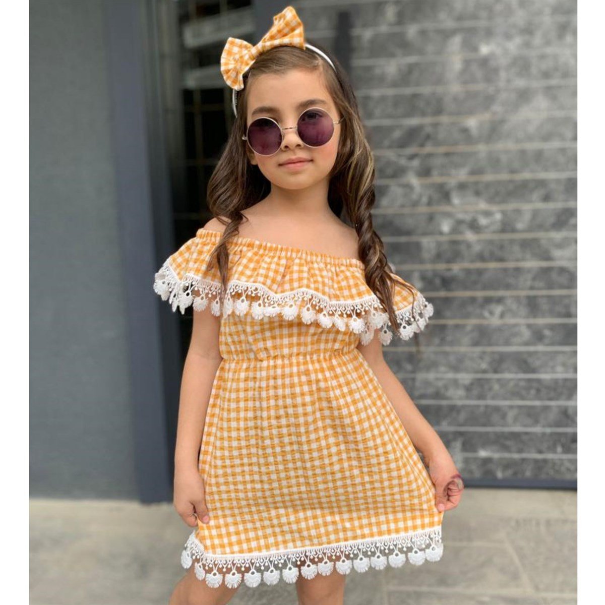 Kız Çocuk Güpürlü Ekose Elbise-Kız Çocuk Elbise-Kız Çocuk Güpürlü Ekose Elbise | QuzucukKids.com-QuzucukKids.com