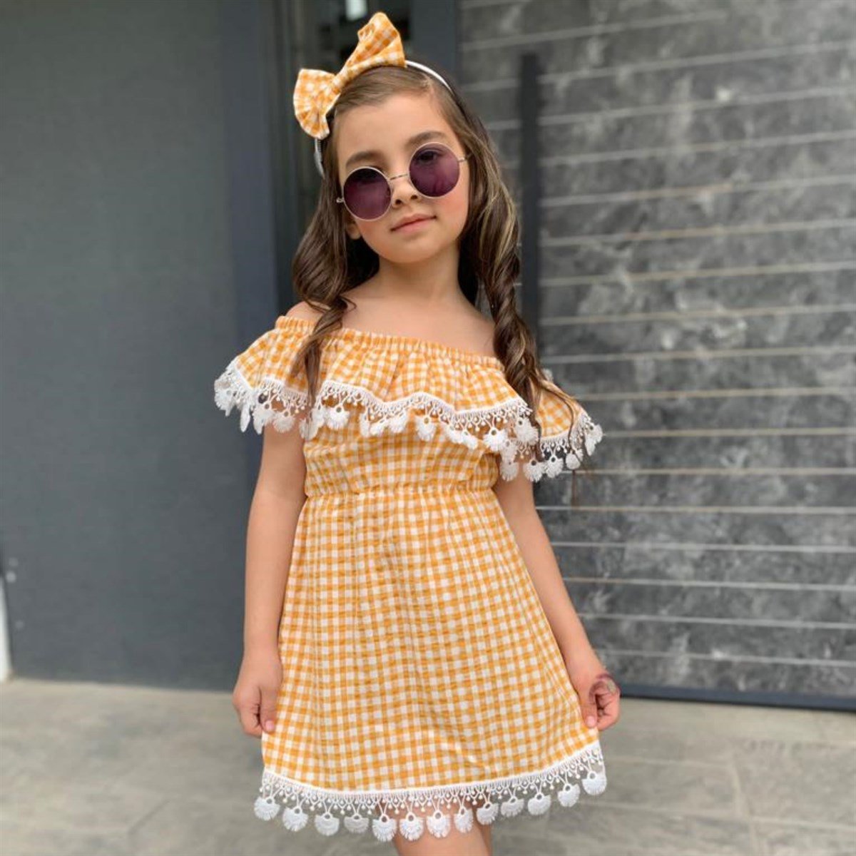 Kız Çocuk Güpürlü Ekose Elbise-Kız Çocuk Elbise-Kız Çocuk Güpürlü Ekose Elbise | QuzucukKids.com-QuzucukKids.com