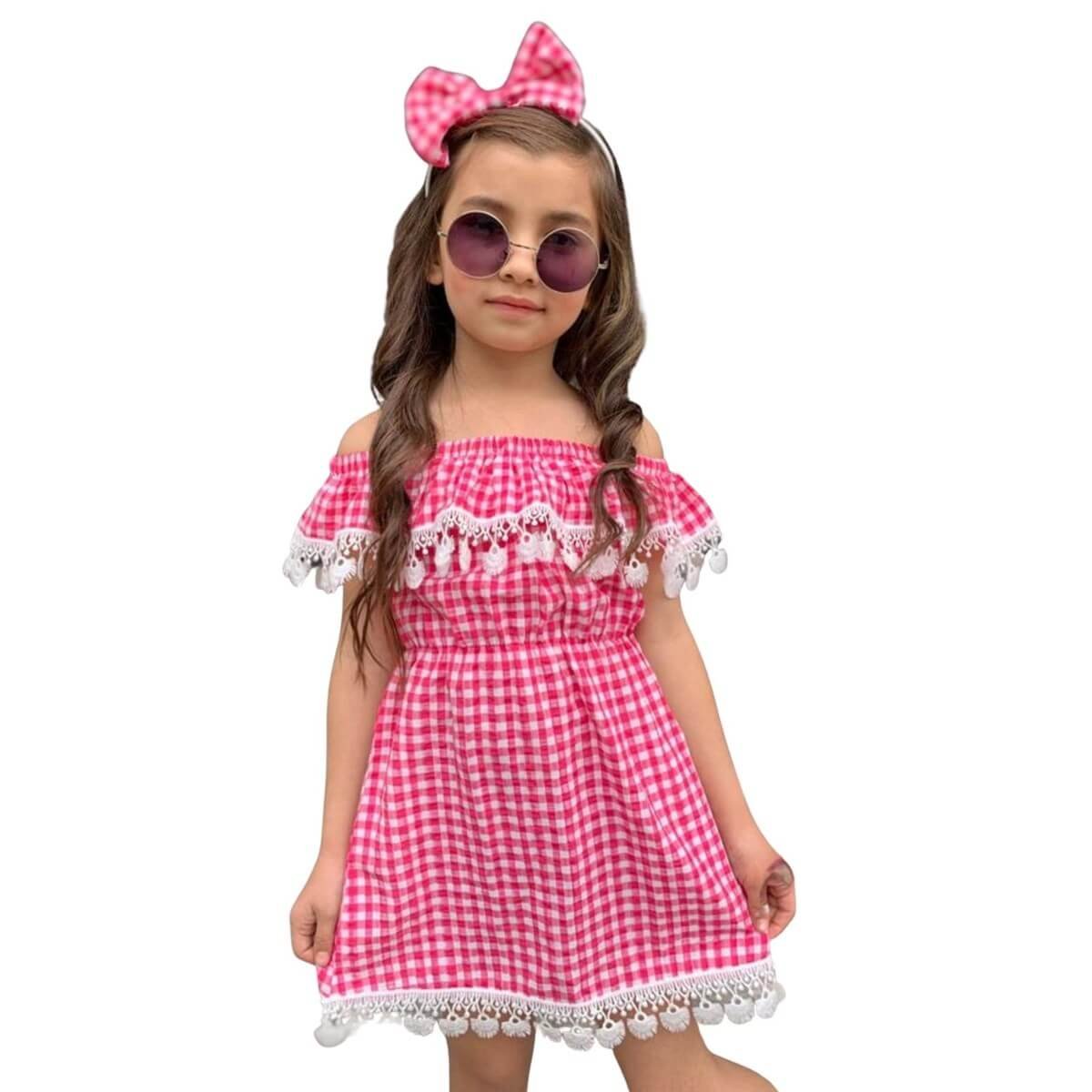 Kız Çocuk Güpürlü Ekose Elbise-Kız Çocuk Elbise-Kız Çocuk Güpürlü Ekose Elbise | QuzucukKids.com-QuzucukKids.com