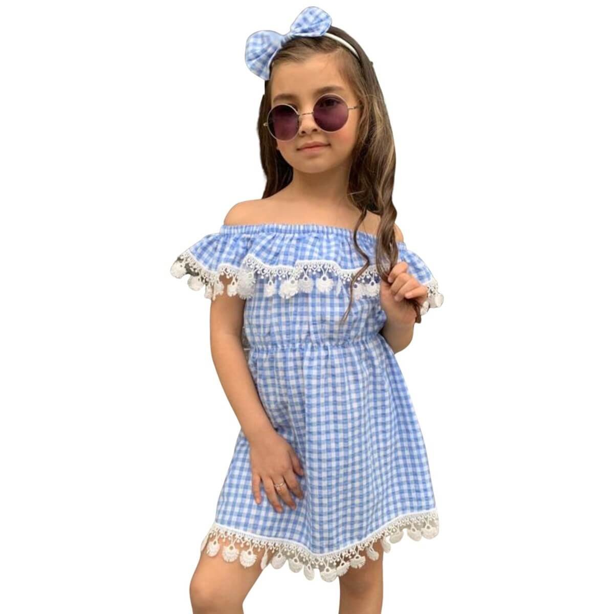 Kız Çocuk Güpürlü Ekose Elbise-Kız Çocuk Elbise-Kız Çocuk Güpürlü Ekose Elbise | QuzucukKids.com-QuzucukKids.com