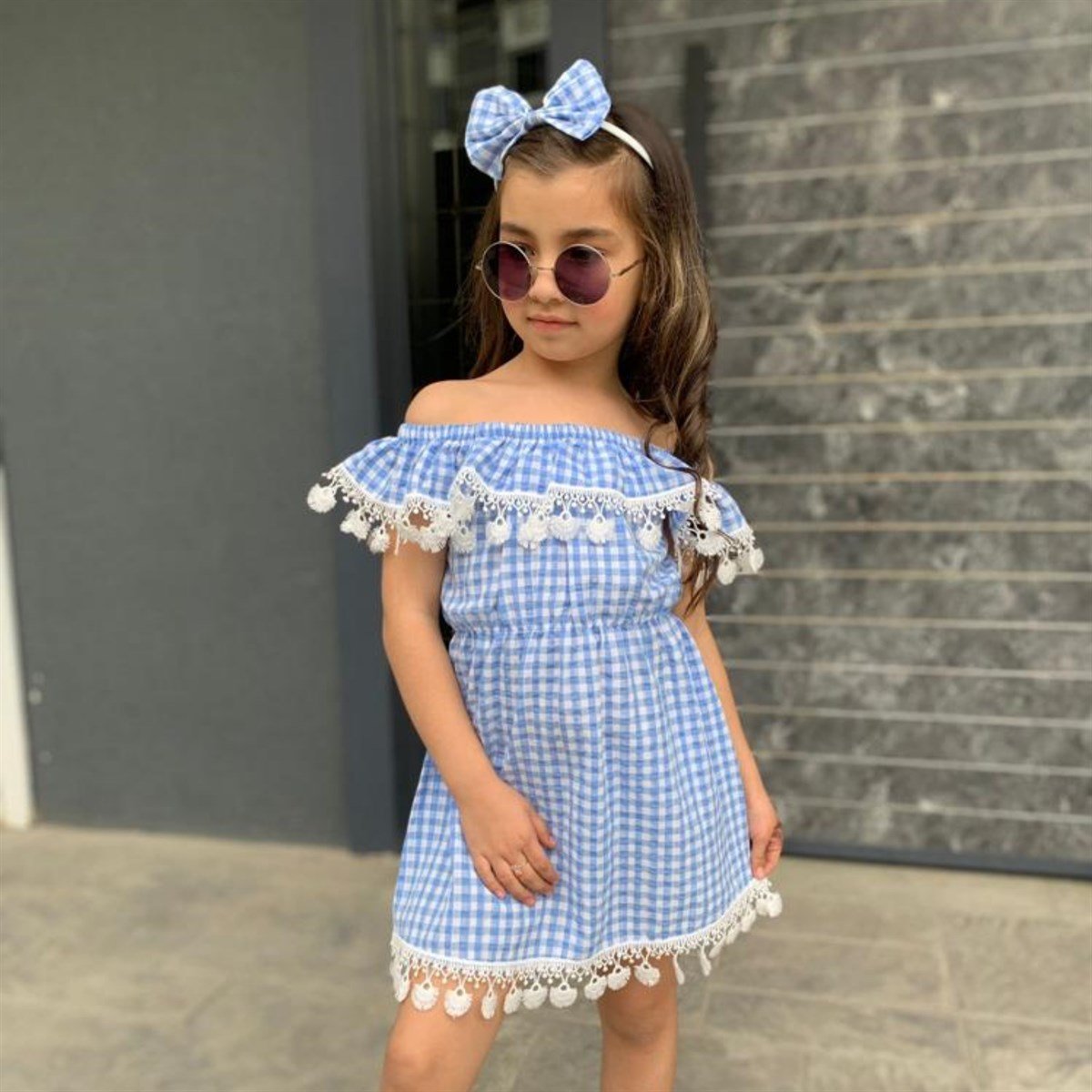 Kız Çocuk Güpürlü Ekose Elbise-Kız Çocuk Elbise-Kız Çocuk Güpürlü Ekose Elbise | QuzucukKids.com-QuzucukKids.com