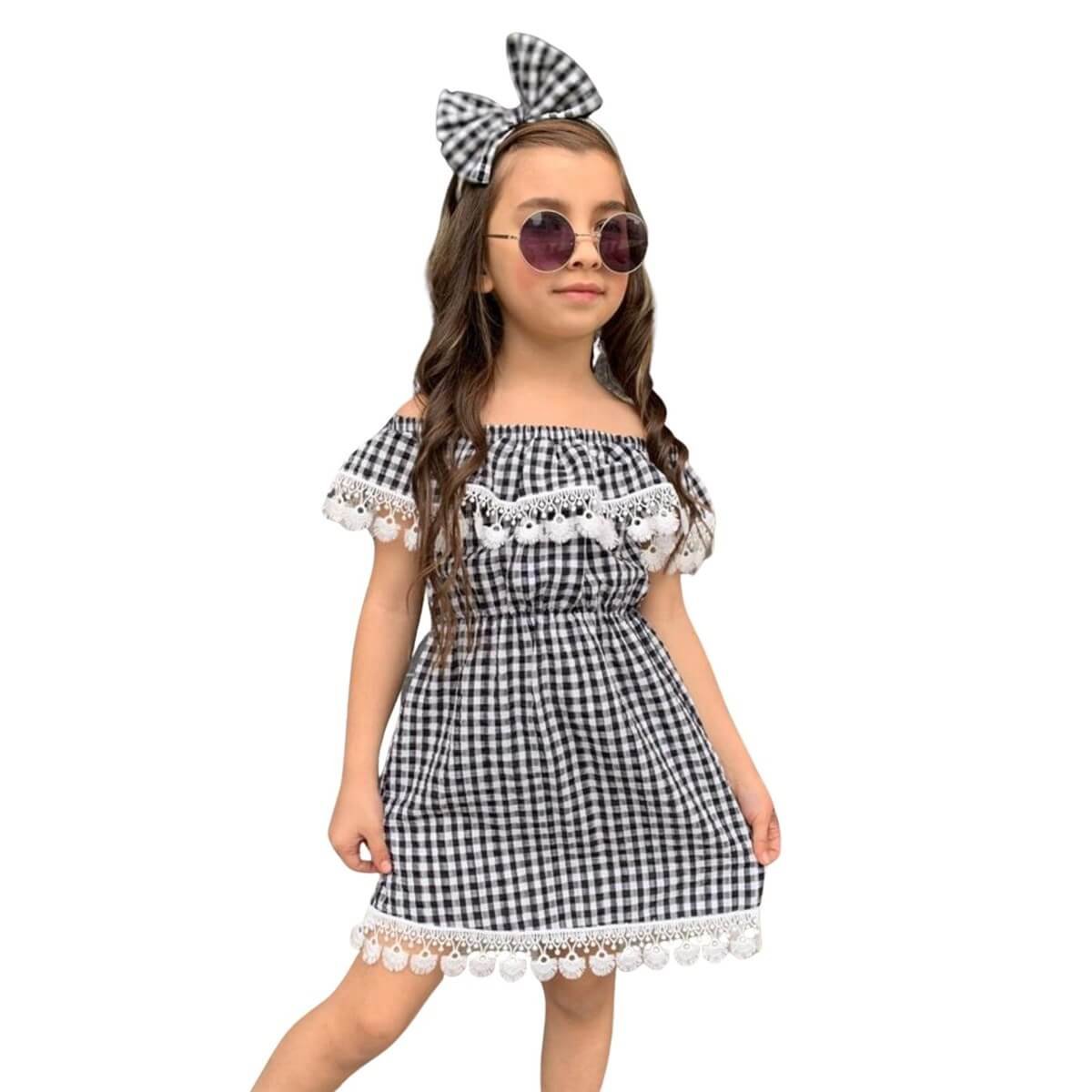 Kız Çocuk Güpürlü Ekose Elbise-Kız Çocuk Elbise-Kız Çocuk Güpürlü Ekose Elbise | QuzucukKids.com-QuzucukKids.com