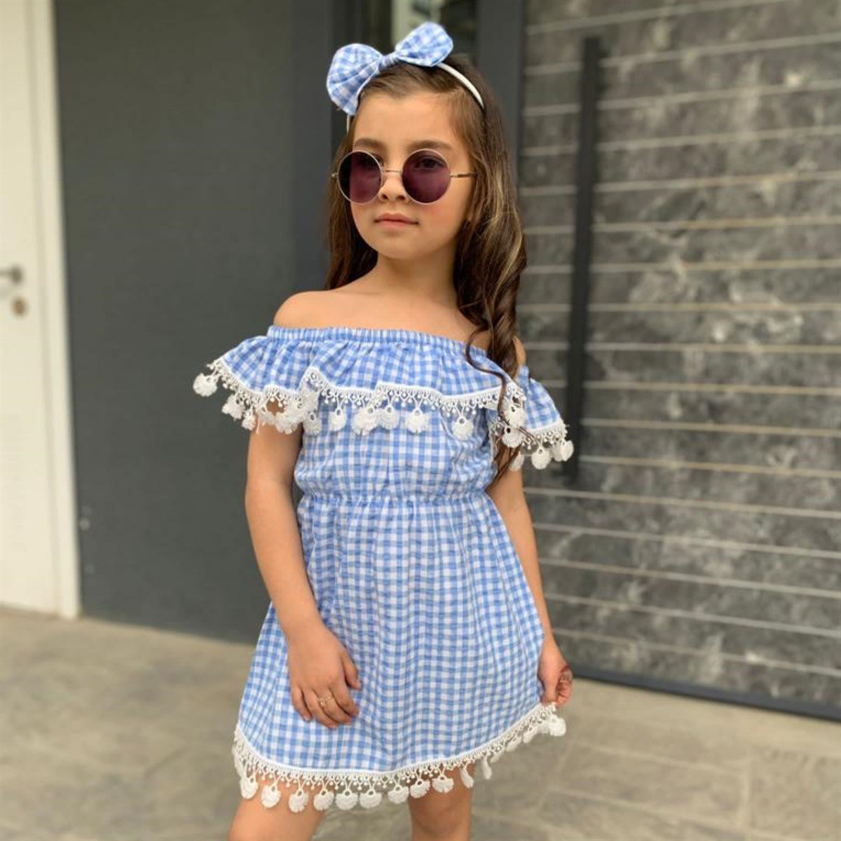 Kız Çocuk Güpürlü Ekose Elbise-Kız Çocuk Elbise-Kız Çocuk Güpürlü Ekose Elbise | QuzucukKids.com-QuzucukKids.com