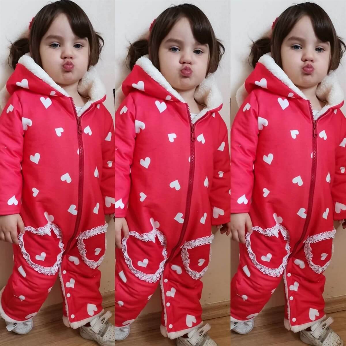 Kız Çocuk Kalp Figürlü Kırmızı Tulum-Kız Çocuk Tek Alt-QuzucukKids.com