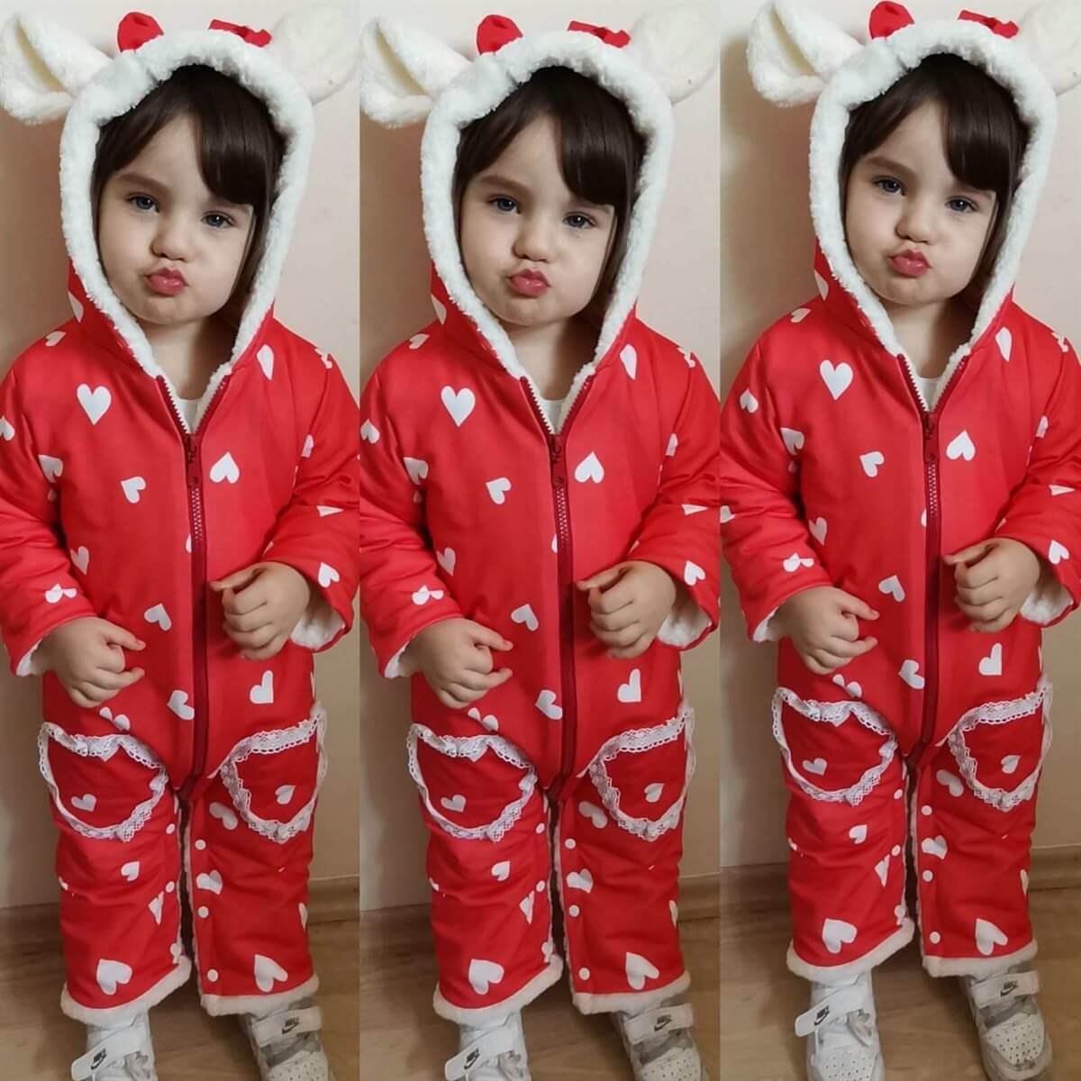 Kız Çocuk Kalp Figürlü Kırmızı Tulum-Kız Çocuk Tek Alt-QuzucukKids.com