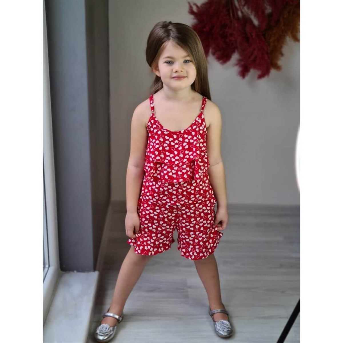 Kız Çocuk Kalp Figürlü Kırmızı Yazlık Takım-Kid Girl Cloth Sets-QuzucukKids.com