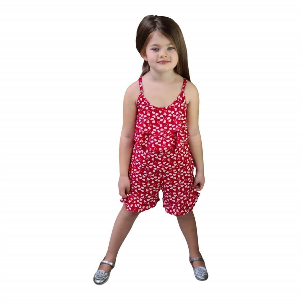 Kız Çocuk Kalp Figürlü Kırmızı Yazlık Takım-Kid Girl Cloth Sets-QuzucukKids.com