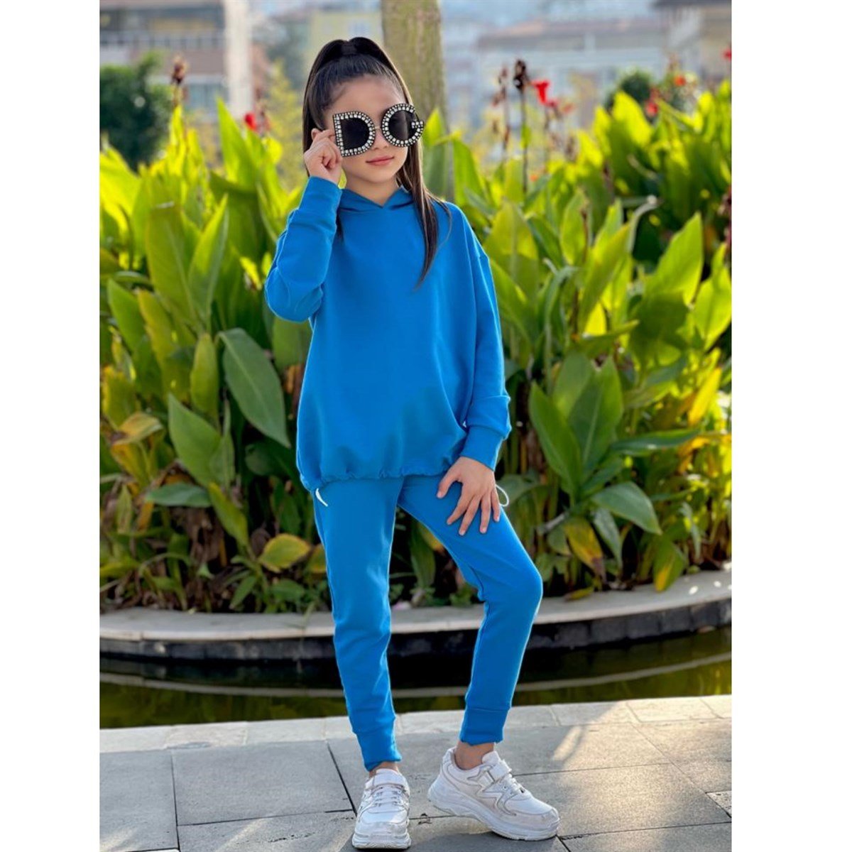 Kız Çocuk Kapüşonlu Mavi Takım-Kız Çocuk Alt Üst Takım-Kız Çocuk Kapüşonlu Beyaz Takım | QuzucukKids.com-QuzucukKids.com