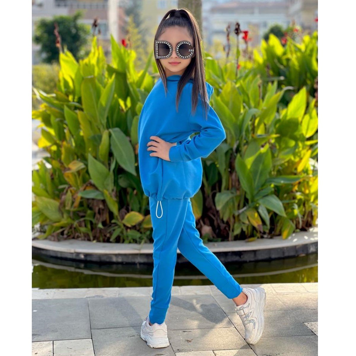 Kız Çocuk Kapüşonlu Mavi Takım-Kız Çocuk Alt Üst Takım-Kız Çocuk Kapüşonlu Beyaz Takım | QuzucukKids.com-QuzucukKids.com