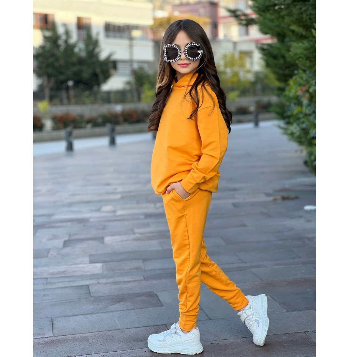 Kız Çocuk Kapüşonlu Sarı Takım-Kız Çocuk Alt Üst Takım-Kız Çocuk Kapüşonlu Mavi Takım | QuzucukKids.com-QuzucukKids.com