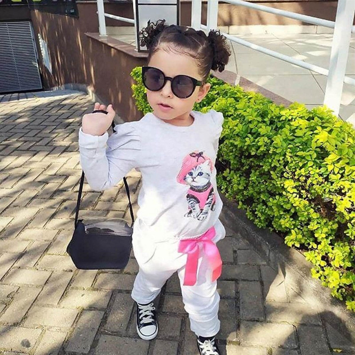 Kız Çocuk Kedi Figürlü Eşofman Seti-Kız Çocuk Alt Üst Takım-QuzucukKids.com