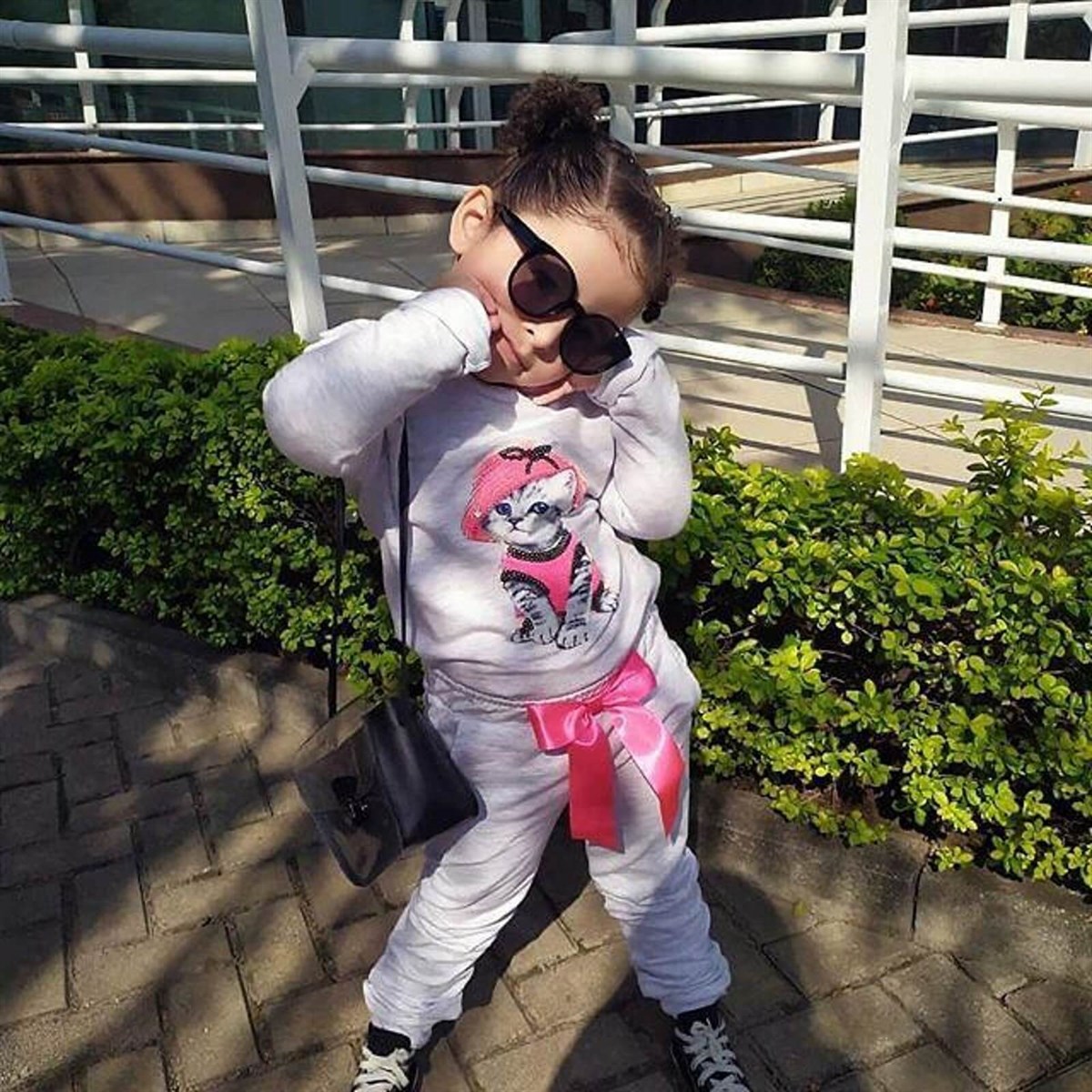 Kız Çocuk Kedi Figürlü Eşofman Seti-Kız Çocuk Alt Üst Takım-QuzucukKids.com