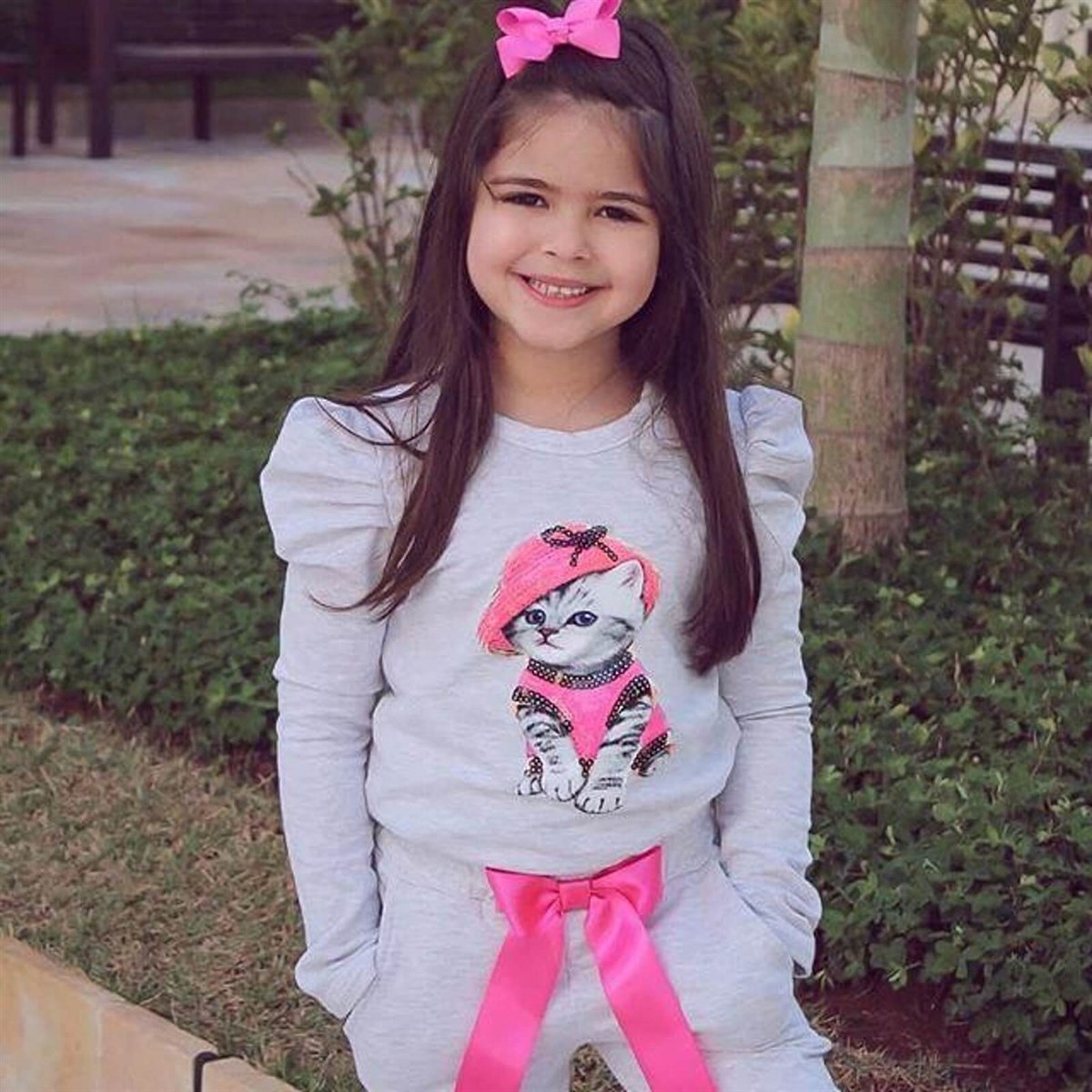 Kız Çocuk Kedi Figürlü Eşofman Seti-Kız Çocuk Alt Üst Takım-QuzucukKids.com