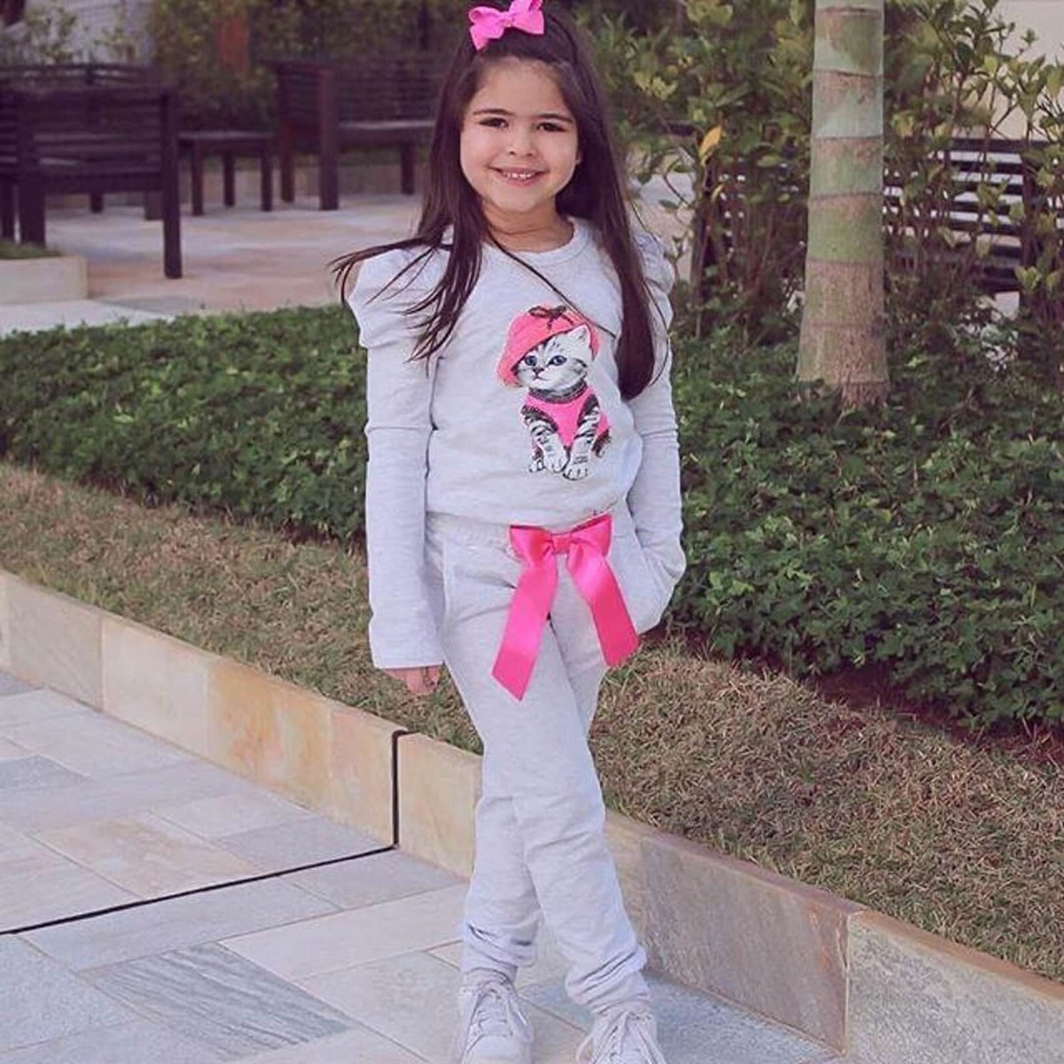 Kız Çocuk Kedi Figürlü Eşofman Seti-Kız Çocuk Alt Üst Takım-QuzucukKids.com
