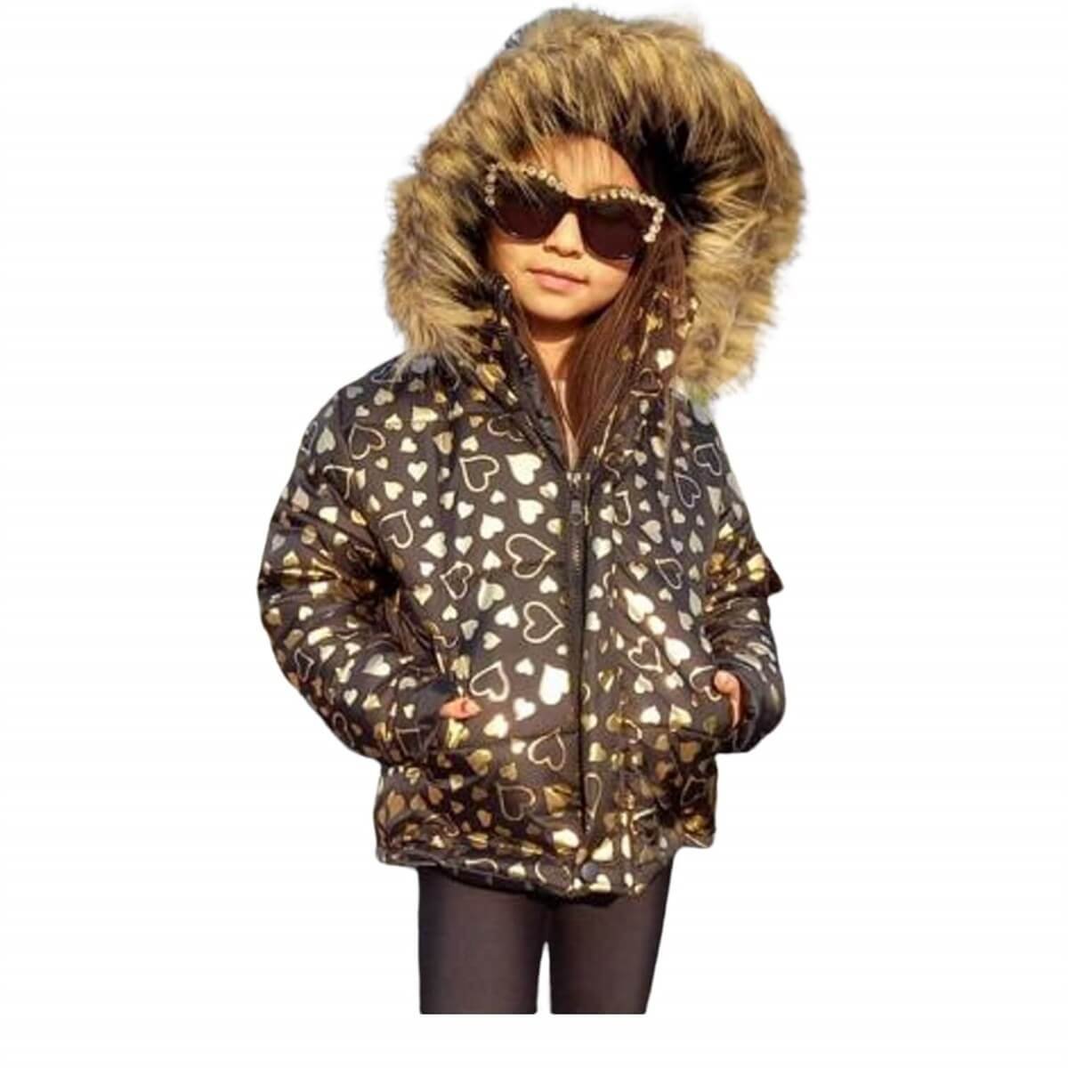 Kız Çocuk Kışlık Kalp Figürlü Siyah Şişme Mont-Kız Çocuk Mont-QuzucukKids.com