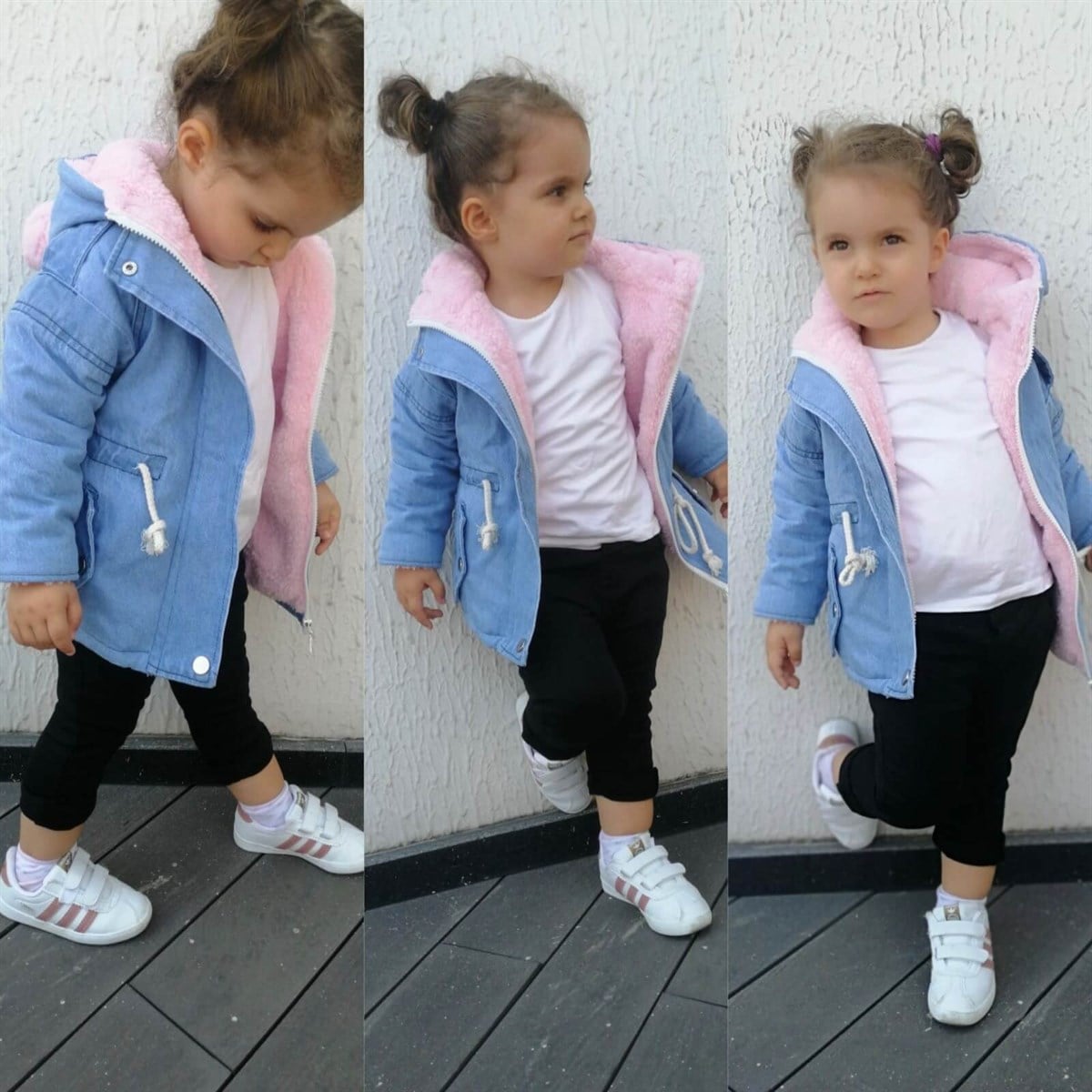 Kız Çocuk Kürklü Yıldız Figürlü Kot Ceket-Kız Çocuk Tek Alt & Üst-QuzucukKids.com